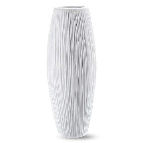 D'vine Dev 11 Inch White Ceramic Flower Vase, Waterfall Textured Vase for Home Decor, VS-WF-11
