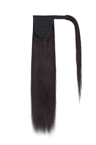 Ponytail Extensions Human Hair Ponytail Hair Piece Wrap Around Ponytails Remy Hair Highlight Balayage Clip in Pony Tail with Magic Paste For Women 16inch 80g #1B Natural Black
