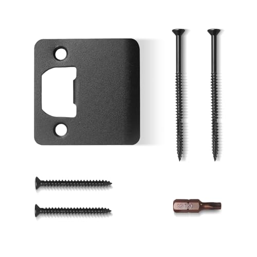 MOSECYOU Extended Strike Plate 2-1/4 x 2-1/4 Matte Black Heavy Duty Version with Reinforced Torx/Star Screws & Bit Extender Lip Latch Striker for Exterior/Interior Door (Matte Black 1 Pack)