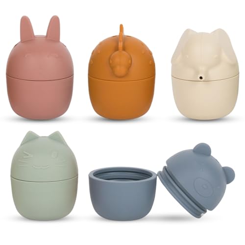 Image of Brooklyn Neutral Non Toxic, Silicone Bath Toys-5 Pack Animal Bathtub and Water Toys for Babies