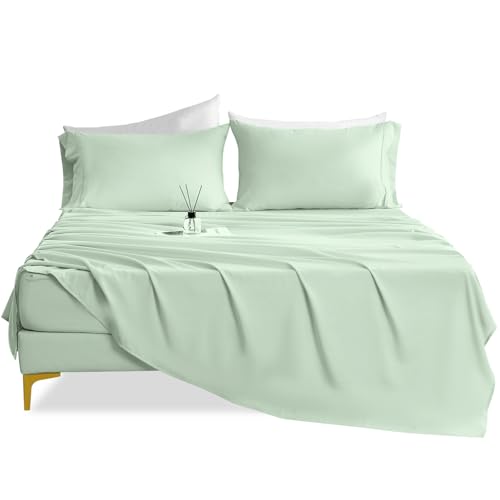 CozySmile Breathable Cooling Full Sheet Set - Hotel Luxury 4 Piece Deep Pocket Sheets for Full Size Bed, Fits 16" Mattress, Easy Care Wrinkle Free Bedding Sheet and Pillowcase Set, Sage Green