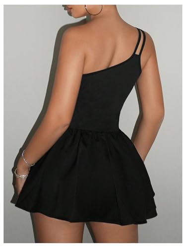 Image of SOLY HUX Women's One Shoulder Sleeveless A Line Flared Dress Summer Mini Dresses
