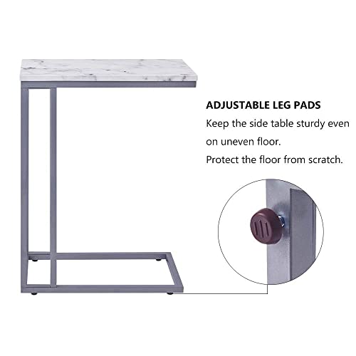 Rosen Garden C-Shape Side End Table, Faux Marble Tray Snack Table With Metal Frame, Laptop Coffee Holder, Modern Furniture (Silver) #TOP3