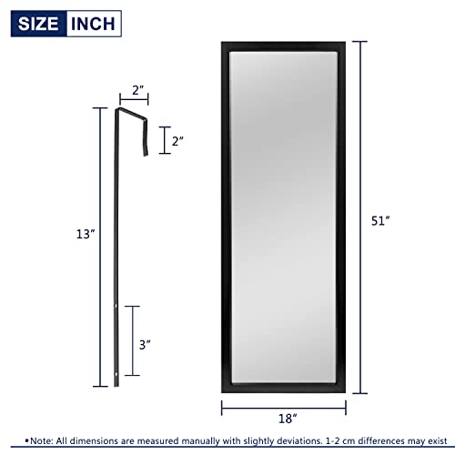 Neutype 51"X18" Full Length Door Mirror Over The Door Mirror, Hanging Over Door Or Leaning Against Wall Or Mounted On Wall, Full Length Mirror Over The Door, Black #TOP6