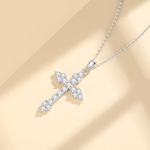 Moissanite Cross Necklace for Women Men,925 Sterling Silver Cross Necklaces 1.2/2.8/3.0 CTTW D Color VVS1 Moissanite Pendant,Christian Gift for Women Men3
