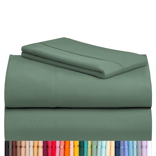 Image of LuxClub 3 PC Sheet Set Sheets Deep Pockets 18 inch Eco Friendly Wrinkle Free Sheets Machine Washable Hotel Bedding Silky Soft - Tree Moss Green Twin