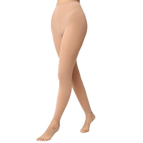 Hoxcaki Footless Tights for Women Ballet Dance Tights 40 Denier Ultar-Soft Semi Opaque Pantyhose Light Suntan S-M