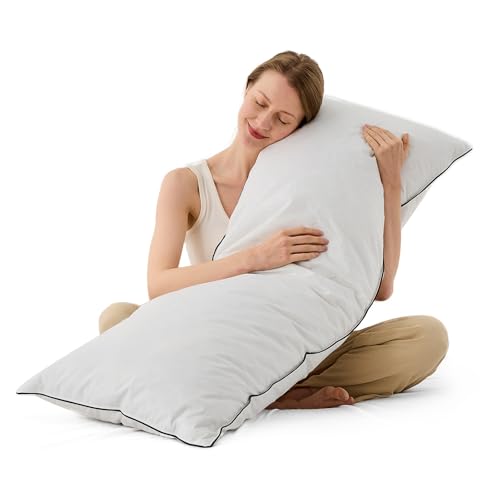 DWR Goose Feather Down Body Pillow Down Alternative Surround Organic Cotton Cover Medium Support Full Body Pillow for Side Sleepers Relieves Back Hip & Knee Discomfort 20x54 1 Pack