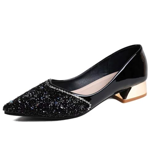 Women's Wedding Pumps Rhinestones Sequins Chunky Low Block Heels Pumps Dress Evening Shoes for Women Bridal