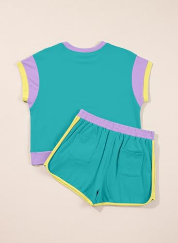 Image of blibean Girls Summer Clothes Sets Kids Colorblock Matching Outfits Size 6-15 Years