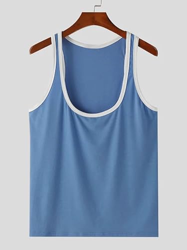 Men's Deep U Neck Tank Tops Solid Sleeveless Casual Gym Sports Loose Fit T Shirts Athletic Workout Basic Tees2