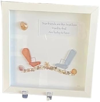 KUSIAPA Seaglass Beach Chairs & Wall Art - Friendship Frame, Lucky Beach Chairs Gift Red-Blue