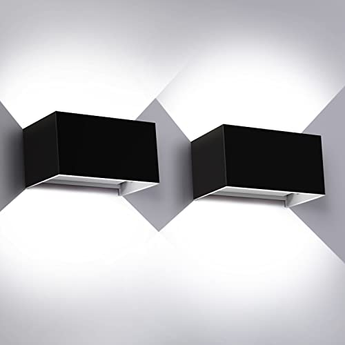 Kingwei 20W LED Wandleuchte Aussen, Auf und ab Einstellbarer Lichtstrahl 2 Stück Außenwandleuchte Wasserdichte IP65, Wandleuchten Schwarz Wandbeleuchtung Innen/Aussen Kaltweiß (Schwarz) Cover