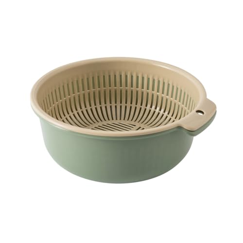 Sewroro Cesta de Drenaje Multifuncional Doble Capa para Cocina, Colador Plástico Grande Verde Nórdico, Filtro Limpio para Frutas y Verduras, Escurridor Portátil para Lavado