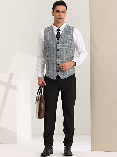 Lars Amadeus Men's Formal Plaid Waistcoat Button Down Sleeveless Prom Checked Suit Vest Medium Dark Gray #TOP2