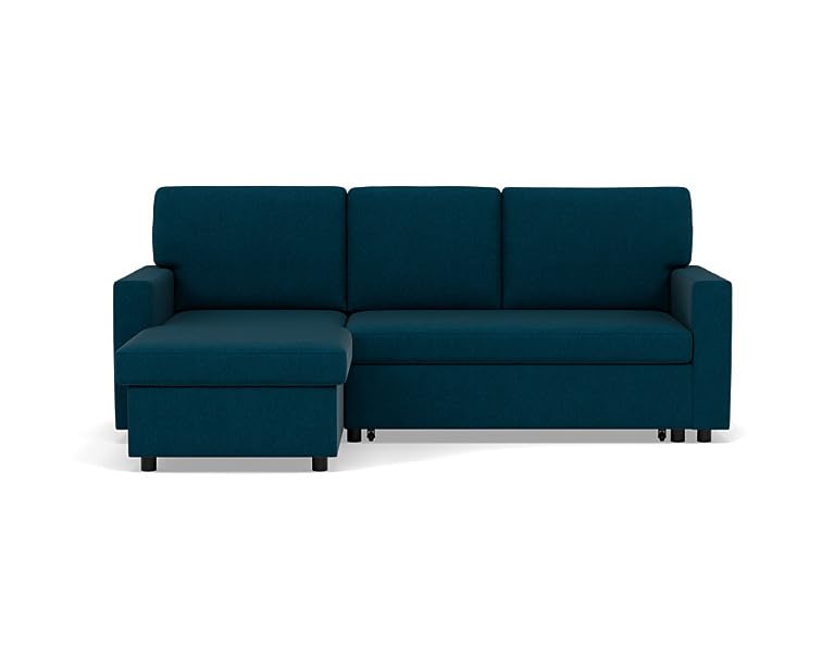 BestMobilier - Meiya - canapé d'angle réversible 4 Places Convertible avec Coffre en Tissu, Bleu