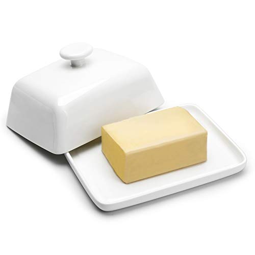 Sweese 314.101 Butterdose Porzellan, Klassische Butterschale für 250 g Butter, Groß, Weiß Cover
