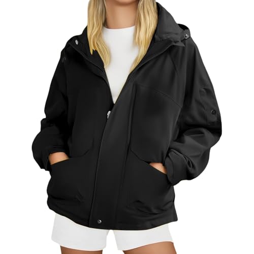 Chaqueta pesada de talla grande para hombres y mujeres, resistente al viento, abrigo de senderismo con capucha, ropa de trabajo duradera, ajuste holgado para todas las estaciones, ropa casual, Negro