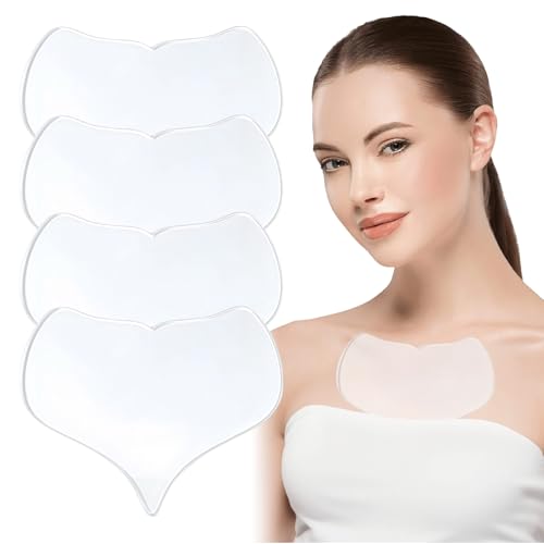 Naapesi Silikon Pads Dekolleté & Hals 4 Stück Wiederverwendbare Brustpads Herzform Transparent Hautglättende Silikonpflaster für Brust Hals & Dekolleté Anti-Falten Pads ohne Creme