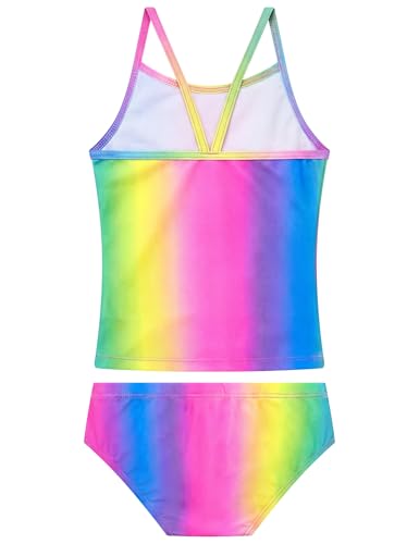 Image of Girls Tankini Swimsuit UPF50+ Ruffle 2 Piece Bathing Suit Full Coverage Kids Swimwear Ages 2-14 Years