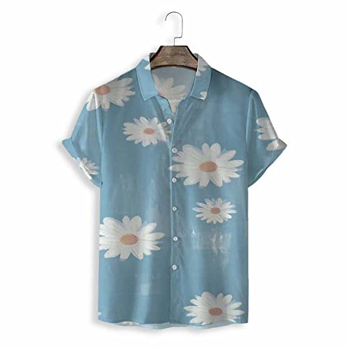 Chemise hawaïenne pour hommes à fleurs bleues et manches courtes