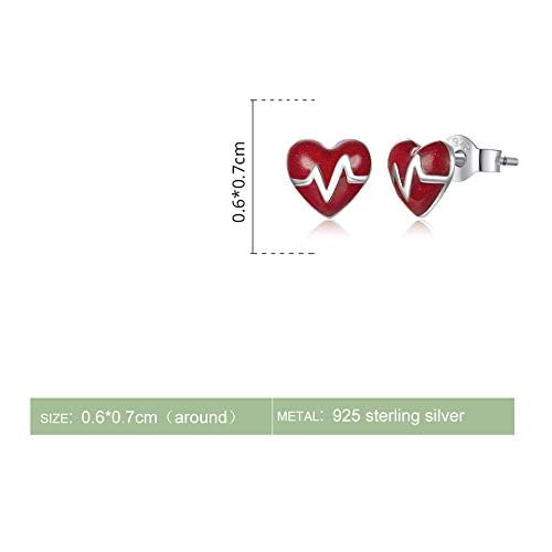 Orecchini a Bottone con Battito Cardiaco a Cuore smaltato Rosso per Donna 6 mm Gioielli ipoallergenici per