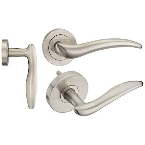 Fortessa Swish Satin Nickel Door Handle On Rose Cover
