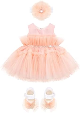 Lilax Baby Girl Tulle Princess Tutu Wedding Dress 3 Piece Set with Matching Shoe and Headband
