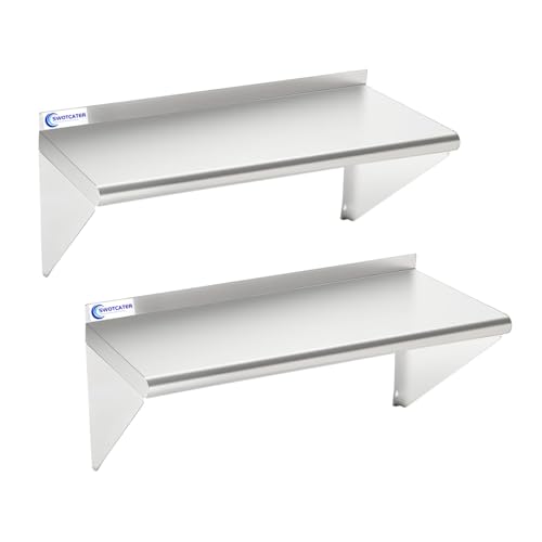 Image of 2 Pack Stainless Steel Shelf 12 inchx24 inch 260LB, Commercial Wall Mounted Metal Shelving for Home Kitchen, Restaurant