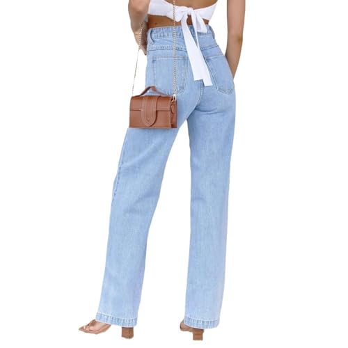 Women's Wide Leg Jeans High Waisted Strechy Baggy Loose Boyfriend Denim Pants4