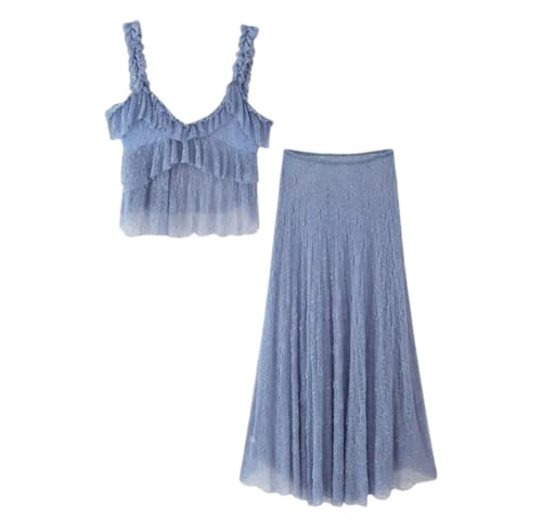 Ensemble gilet en dentelle jupe longue bohème tenue d'été femme