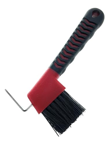 Image of Horse Hoof Pick with Brush - Non-Slip Ergonomic Handle, Heavy-Duty Steel Pick & Stiff Bristles - Removes Dirt, Mud & Rocks - Horse Grooming Tool for Daily Hoof Care (Red)