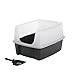 Iris Ohyama, Bandeja de Arena / arenero Gatos con Borde Alto, sin saliente de Basura, Borde Alto extraíble, Altura de Entrada: 15 cm, Pala incluida, para Gato - Cat Litter Box CLH-12 - Gris