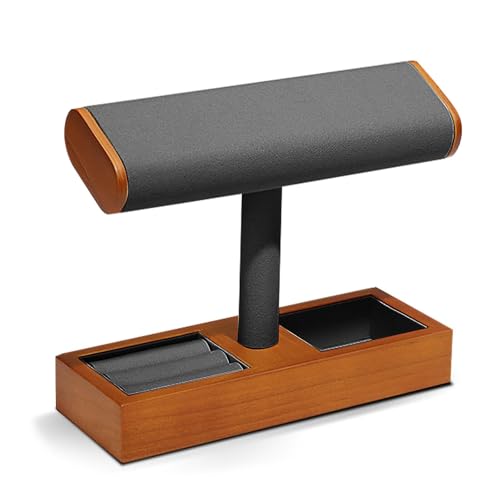 CeiBand Expositor de Relojes de Madera, Soporte de Joyería Joyas, Soporte para Relojes, Organizador de Joyas Pulseras, Barra Soporte de Terciopelo para Pulseras, Collares Anillos - gris
