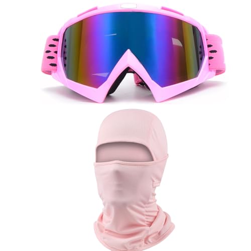 ZJNUO ATVゴーグル バラクラバフェイスマスク付き 男女兼用 ユース用 ダートバイク オートバイ モトクロス ライディングスキーゴーグル (ピンクカラー+ライトピンク)の商品画像（Amazon）