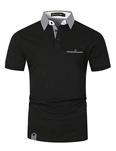 Image of GHYUGR Men's Polo Shirts Short Sleeve Slim Fit Polo Casual Plaid Splice T-Shirts
