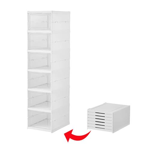 FUYUN Kunststoff-Schuhorganizer – Stapelbare und zusammenklappbare 6-stufige Schuhboxen für den...