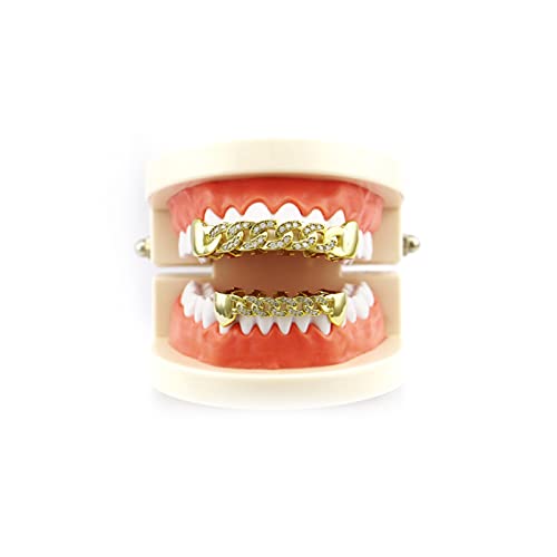 Grades de dentes Gold Hip Hop para boca inferior superior, conjunto de dentes postiços hip hop corre