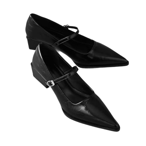Womens Mary Jane Low Chunky Heel Adjustable Straps Fashion Pointed Toe Low Heel Pumps Comfortable Casual Dress Shoes
