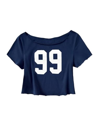 SOLY HUX Girl's Off The Shoulder Summer Crop Tops Number Graphic Short Sleeve Boat Neck Tee Shirts