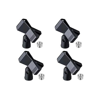 Microphone Clip Holder - Mic Stand Adapter 5/8 to 3/8 Thread for Studio Recording, Podcast, Karaoke (Regular)