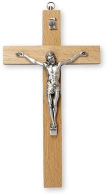 26cm Wall Hanging Pear Wood Crucifix Cross Silver Corpus Jesus 10577