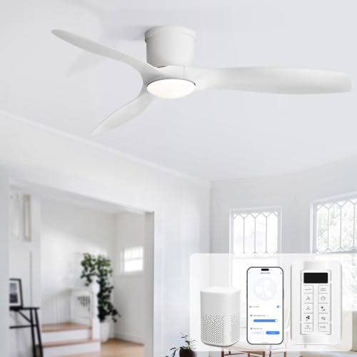 Sofucor 52 Inch Smart Ceiling Fan with Lights, Modern Low Profile Flush Mount Ceiling Fan with 6500CFM, Compatible with Alexa/Google/App, 3 Plastic Blade, Dimmable Timer Reversible DC Motor, ETL, ABS