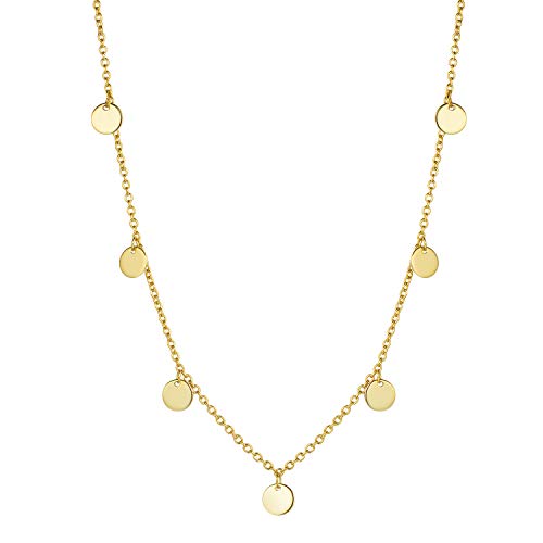 Agvana 14K Vergoldet Plättchen Kette Silber 925, Geschichtete Halskette Kette Multi Disc Halskette Mini Runde Tiny Coin Anhänger Zierliche Einfache Schmuck Geschenke Für Damen, 40+2.5+2.5cm Cover