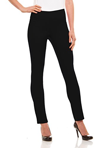 Velucci Womens Straight Leg Dress Pants - Stretch Slim Fit Pull On Style Black