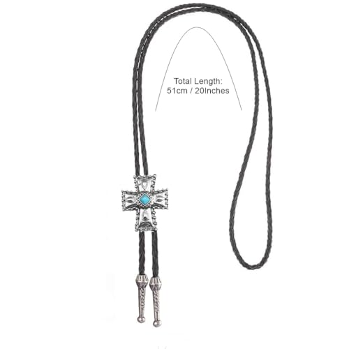 Image of Joxevyia Bolo Tie for Men Vintage Cow Skull Leather Rope Western Cowboy Necktie Vintage Bola Tie Gift for Him