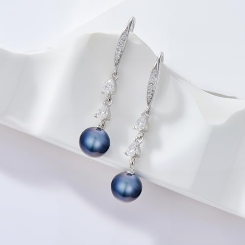 PEIMKO Pearl Dangle Earrings for Women Hypoallergenic White/Black Freshwater Pearl Moissanite Dangling-Earrings for Mom/Friends3