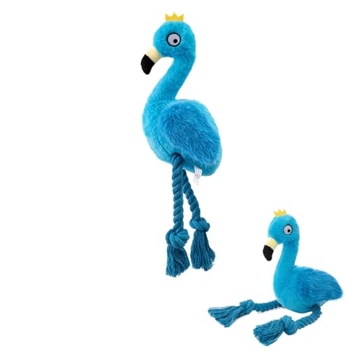 TONYFY Flamingo Knot Squeaky Dog Toys with Crinkle Paper for Small and Medium Dogs Stuffed Plush Chew Toys for Puppy to Cuddle Curl Up Snuggle - Blue