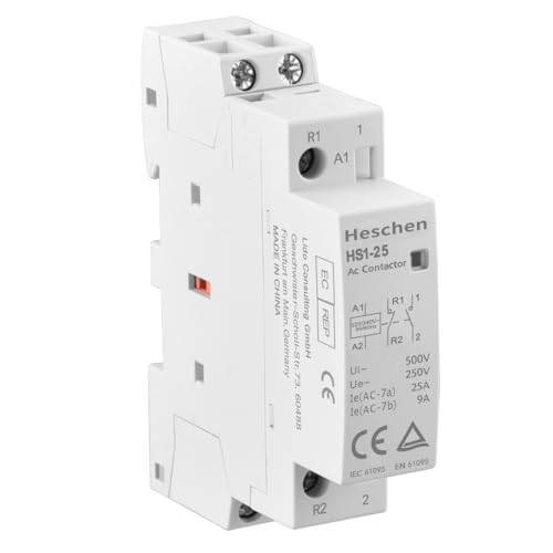 Heschen Contattore CA domestico, HS1-25, 2 poli 1NO 1NC, CA 220V/240V Tensione bobina, 35 mm Montaggio su guida DIN