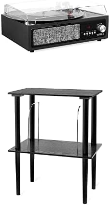 Victrola 3-in-1 Bluetooth Record Player with Built in Speakers and 3-Speed Turntable, Black (VTA-67) & Victrola Wooden Stand for Wooden Music Centers with Record Holder Shelf, Black